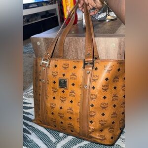 MCM Cognac Visetos Logo Tote
